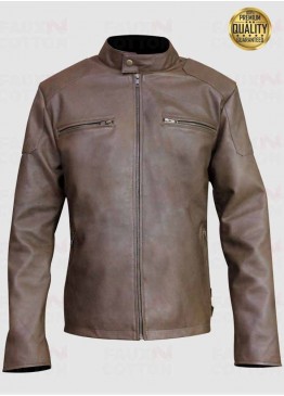 Vintage Slim Fit Light Brown Leather Jacket